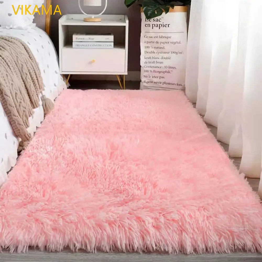 VIKAMA Silk wool Solid Colour Living Room Bedroom Bedside Sofa Soft Mat Home Light Luxury Non-slip Dirty Resistant Washable Rug