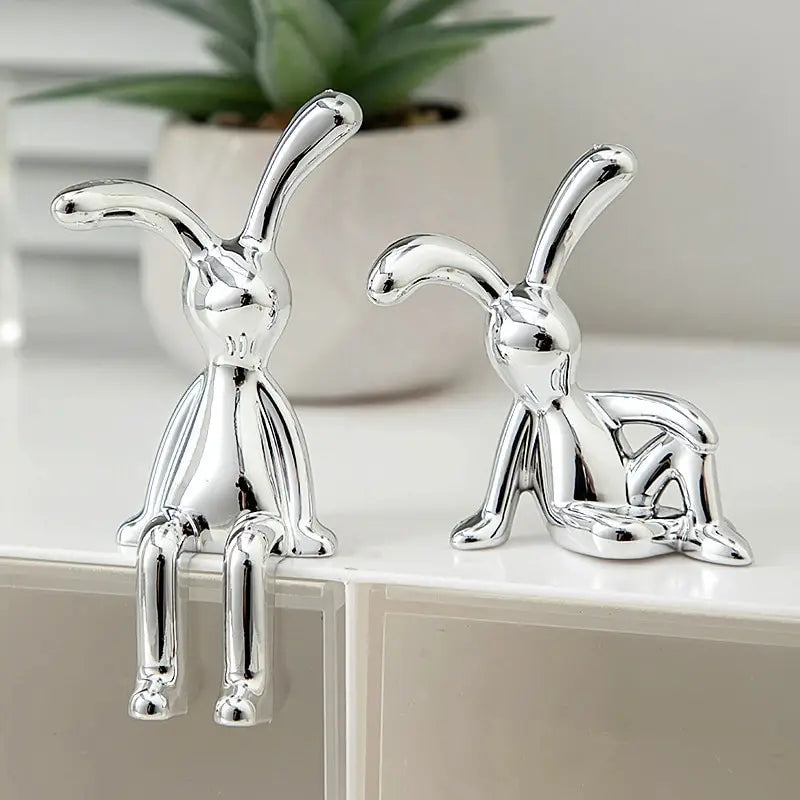 2PC Long-Eared Rabbit Double Statue Cartoon Decoration Accessories Living Room Bedroom Car Decoration Desktop Decorative Ornamet